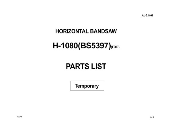 Band Saw Manual Amada H-1080(BS5397)(EXP) Aug.-1998-sn-00750477