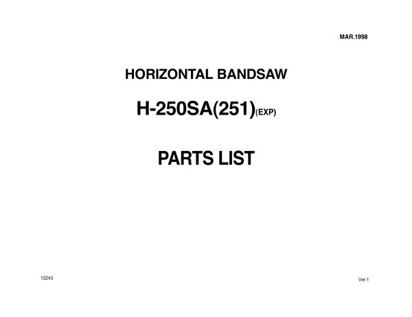 Band Saw Manual Amada H-250SA(251)(EXP)March-1998-sn-20110001