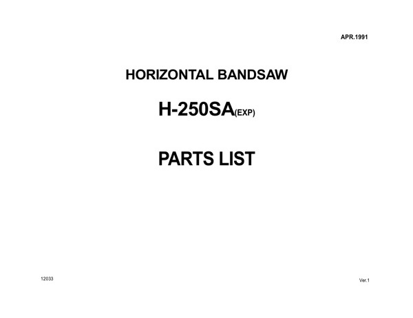 Band Saw Manual Amada H-250SA(EXP) April-1991-sn00357468