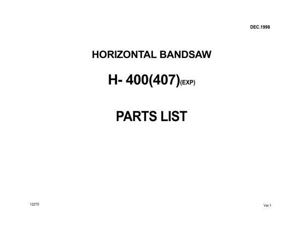 Band Saw Manual Amada H-400(407)(EXP)Dec.1998-sn-40710001