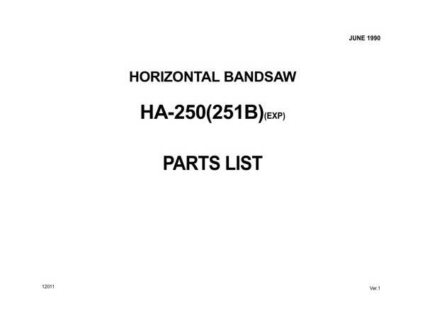 Band Saw Manual Amada HA-250(251B)(EXP) June-1990-sn460761