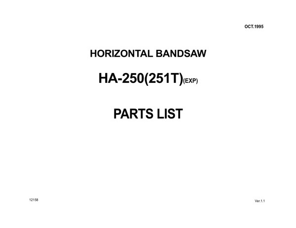 Band Saw Manual Amada HA-250(251T)(EXP) Oct.-1995-sn-25400227