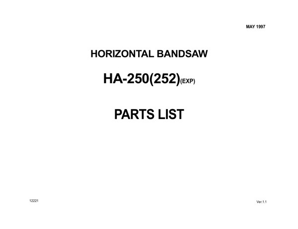 Band Saw Manual Amada HA-250(252)(EXP) May-1997-sn-00461954