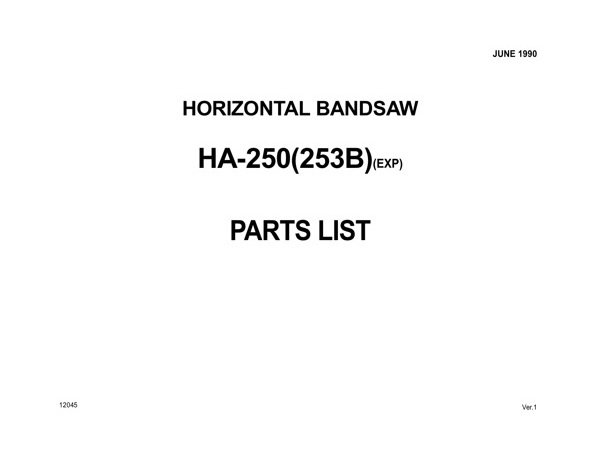 Band Saw Manual Amada HA-250(253B)(EXP) June-1990-sn-25300001