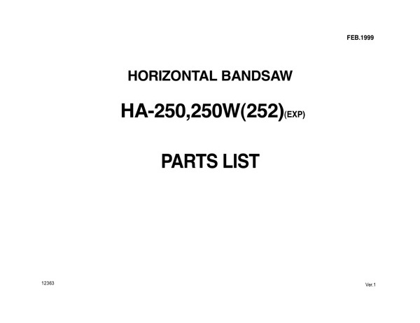 Band Saw Manual Amada HA-250.250W(252)(EXP) Feb.-1999-sn-20200001