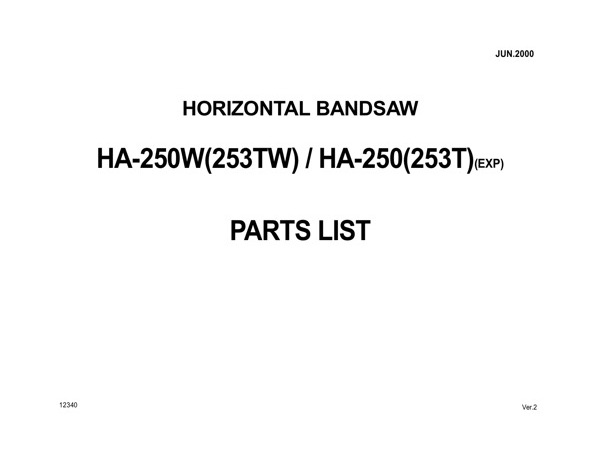 Band Saw Manual Amada HA-250W(253TW)(EXP) June-2000-sn-25750003