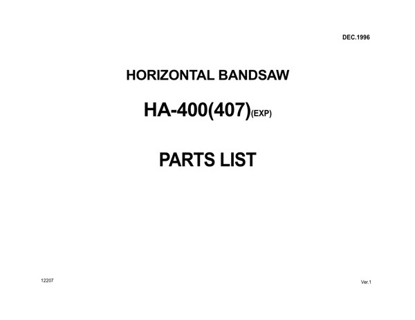 Band Saw Manual Amada HA-400(407)(EXP) Dec.-1996-sn-40700001