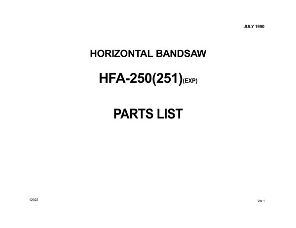 Band Saw Manual Amada HFA-250(251)(EXP) July-1990-sn25030036