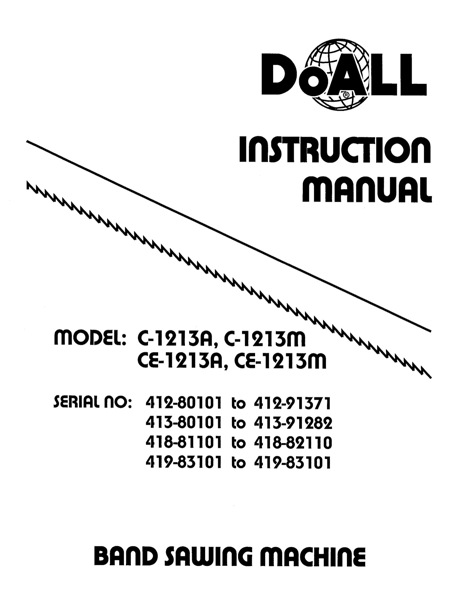 Band Saw Manual DoAll C-1213A, C1213M, CE-1213A, CE1213M