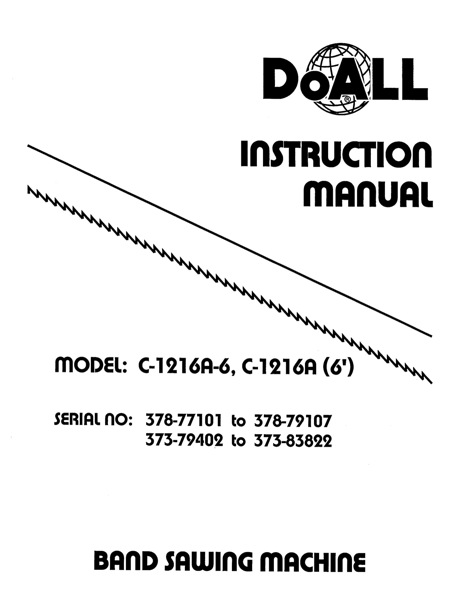 Band Saw Manual DoAll C-1216A-6, C-1216A-6′