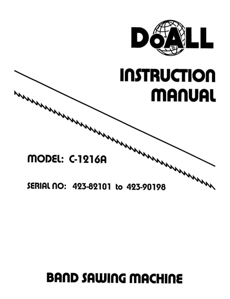 Band Saw Manual DoAll C-1216A Serial 423