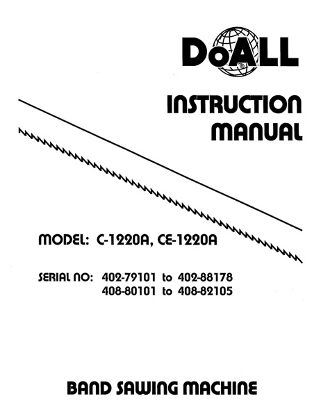 Band Saw Manual DoAll C-1220A, CE-1220A