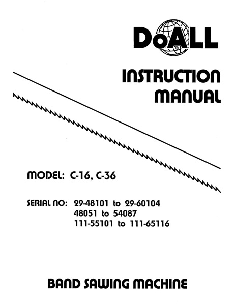 Band Saw Manual DoAll C-16-C-36