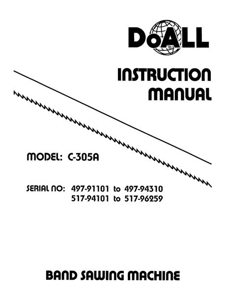 Band Saw Manual DoAll C-305A Serial 497, 517