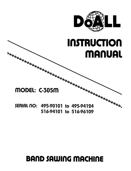 Band Saw Manual DoAll C-305M Serial 495, 516