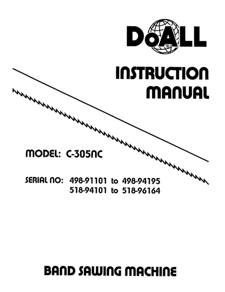 Band Saw Manual DoAll C-305NC Serial 498, 518w