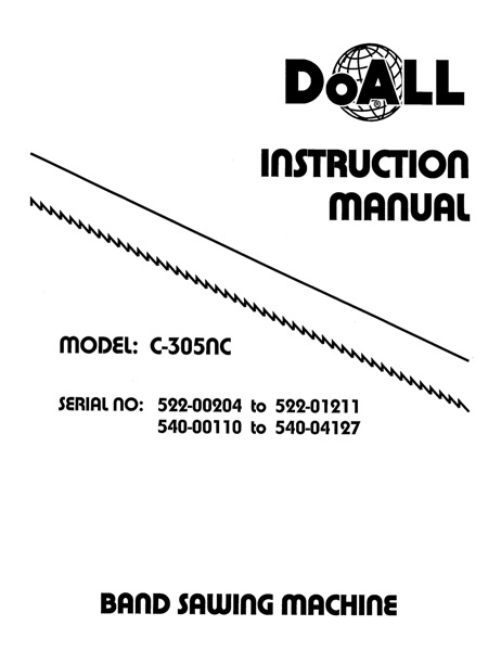 Band Saw Manual DoAll C-305NC Serial 522-96201, 540-98110