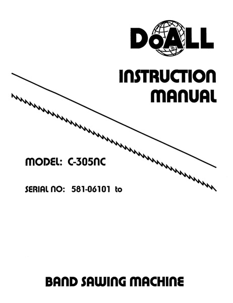 Band Saw Manual DoAll C-305NC Serial 581