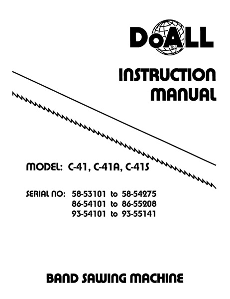 Band Saw Manual DoAll C-41, C-41A-C-41S