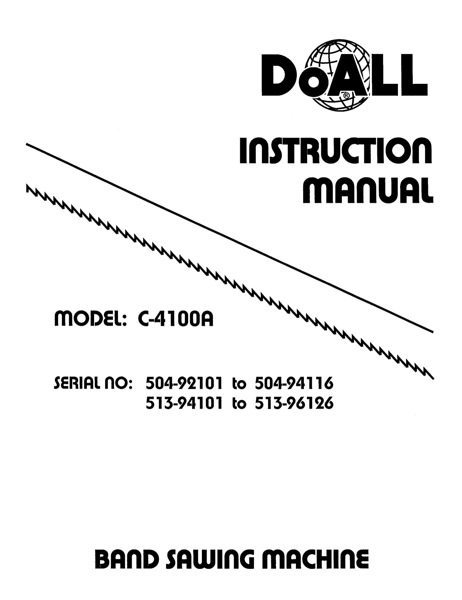 Band Saw Manual DoAll C-4100A Serial 504, 513