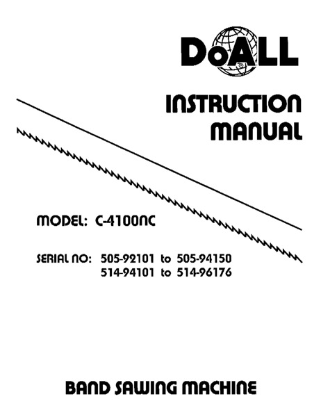 Band Saw Manual DoAll C-4100NC Serial 505, 514