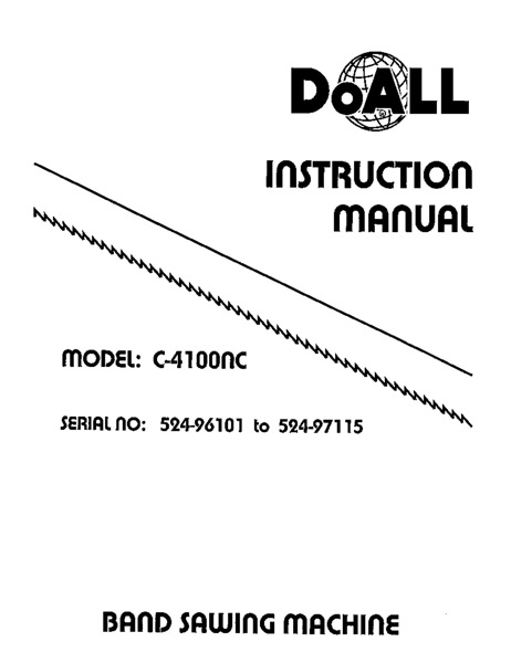 Band Saw Manual DoAll C-4100NC Serial 525-101-115