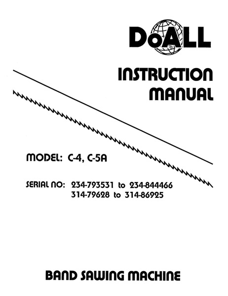 Band Saw Manual DoAll C-4a, C-5A Serial 234-314