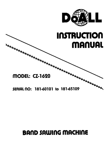 Band Saw Manual DoAll CZ1620