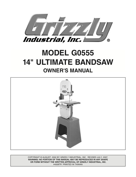 Band Saw Manual Grizzly G0555