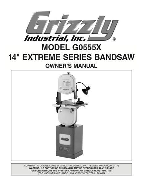 Band Saw Manual Grizzly G0555x