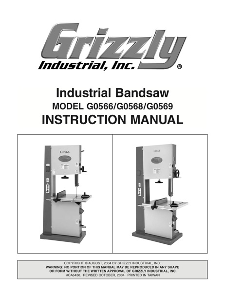 Band Saw Manual Grizzly G0566