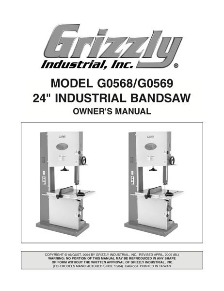 Band Saw Manual Grizzly G0568