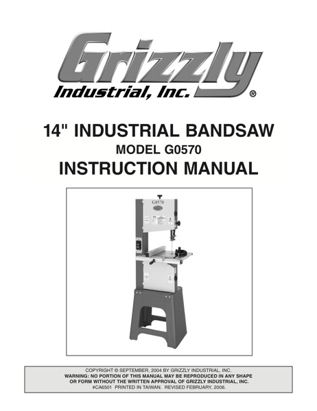 Band Saw Manual Grizzly G0570