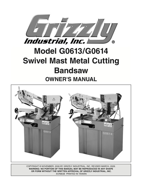 Band Saw Manual Grizzly G0613 M
