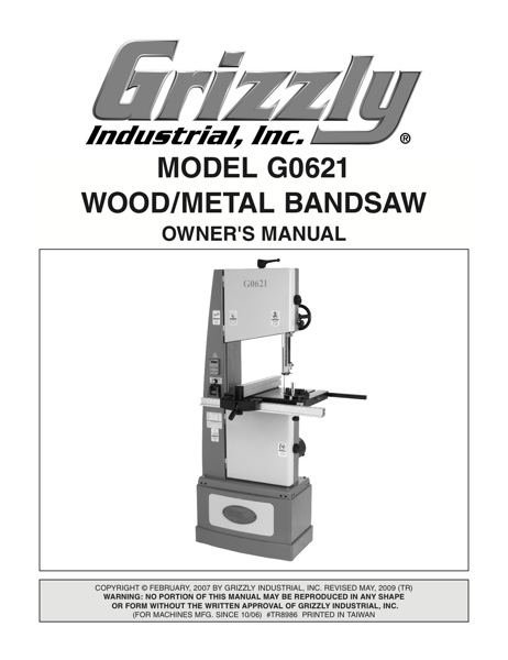 Band Saw Manual Grizzly G0621 M