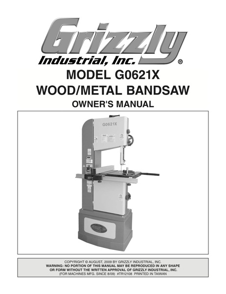 Band Saw Manual Grizzly G0621x