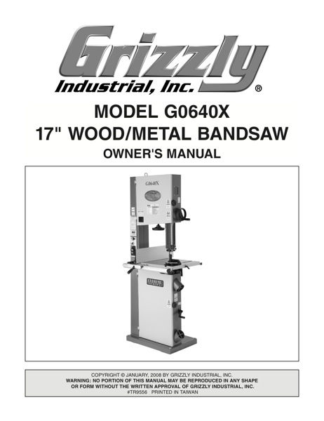 Band Saw Manual Grizzly G0640 XM