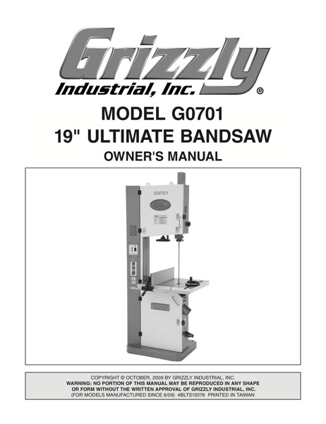 Band Saw Manual Grizzly G0701