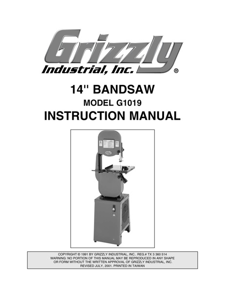 Band Saw Manual Grizzly G1019