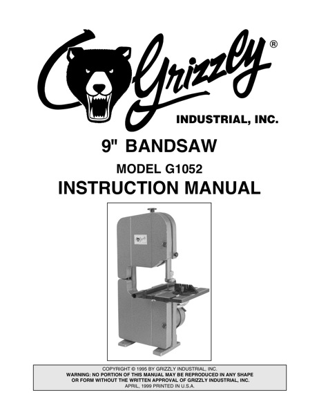 Band Saw Manual Grizzly G1052