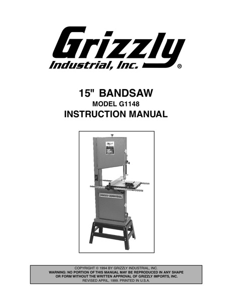 Band Saw Manual Grizzly G1148