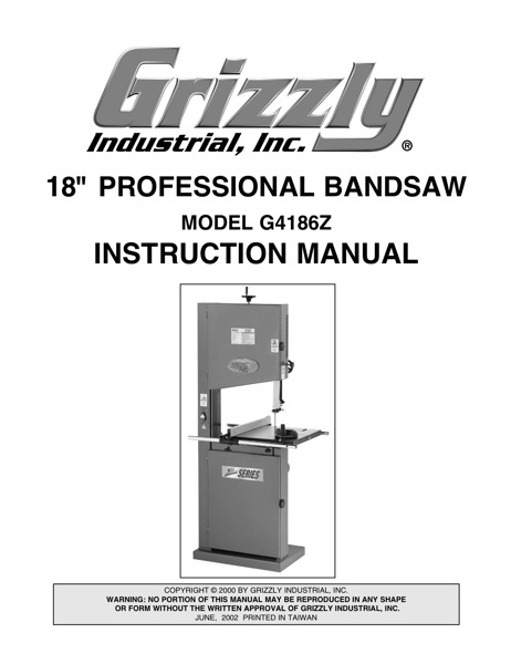 Band Saw Manual Grizzly G4186z