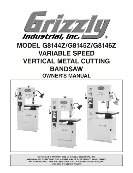 Band Saw Manual Grizzly G8144 ZM