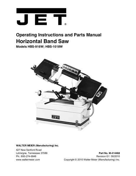 Band Saw Manual Jet HBS-1018W