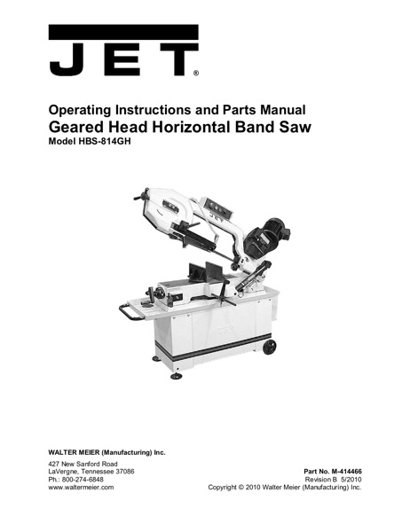 Band Saw Manual Jet HBS-814GH