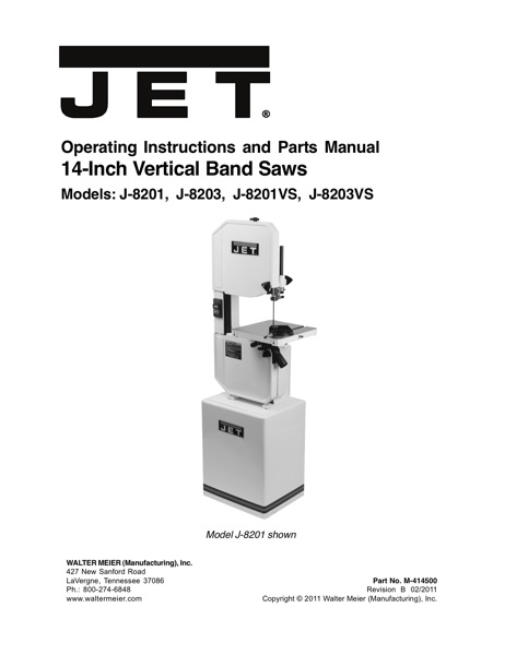 Band Saw Manual Jet J8020 VS