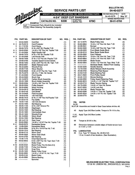 Band Saw Manual Milwaukee 6230 (Serial 678C)
