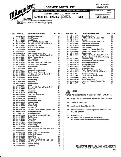 Band Saw Manual Milwaukee 6232-55 (Serial 678A)