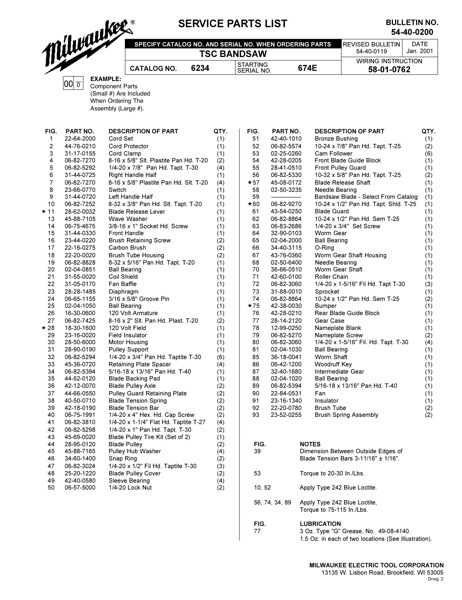 Band Saw Manual Milwaukee 6234 (Serial 674E)