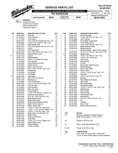 Band Saw Manual Milwaukee 6234 (Serial 674F)